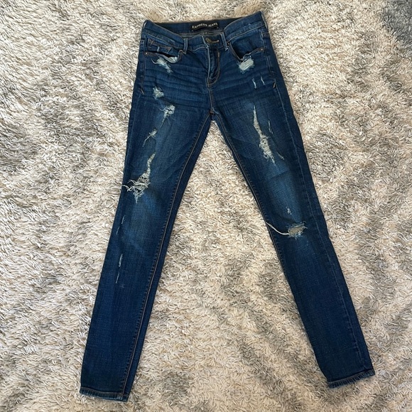 Express Distressed Mid Rise Jeans - Picture 1 of 3